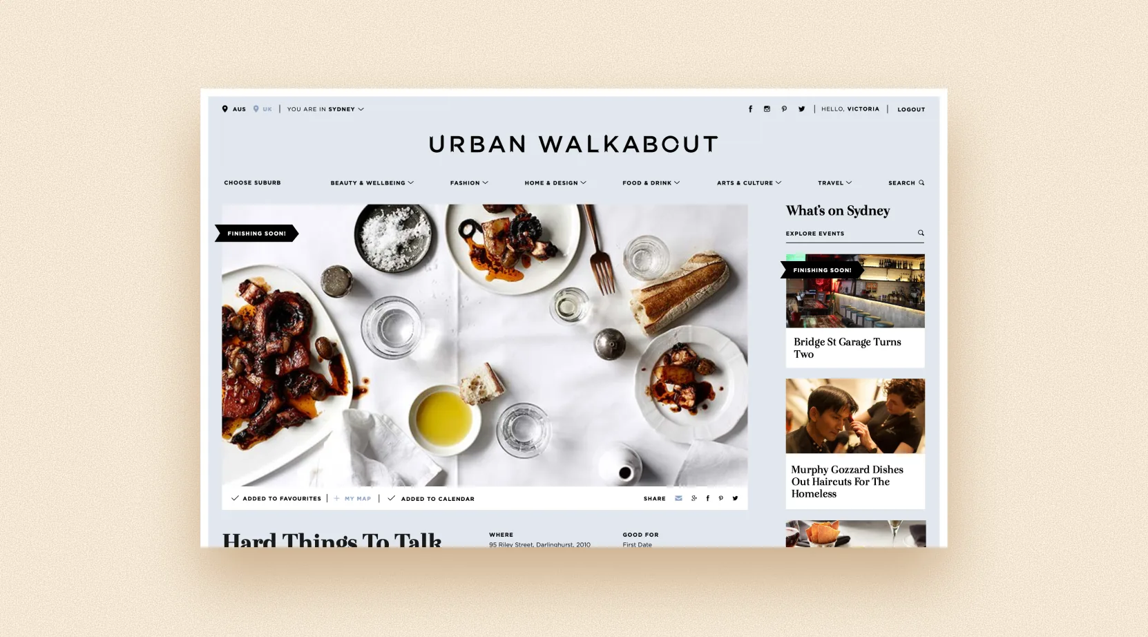 Urban Walkabout digital publishing site with editorial food photography